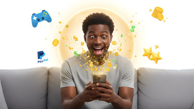 People playing mobile games and earning real cash rewards