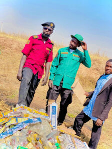 Katsina Hisbah officials destroying confiscated alcoholic drinks in Bakori town